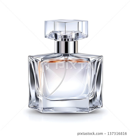 Clear Glass Perfume Bottle with Elegant Design and Crystal Cap on Smooth Surface 137316816