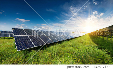 Mega solar power plant installed on the grassland Mega solar power plant installed on the grassland 137317142
