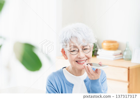 Senior woman talking to a smartphone 137317317