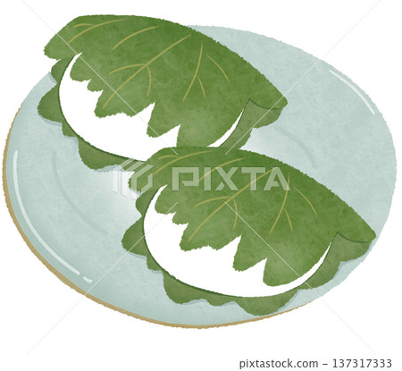 White kashiwamochi on a plate White kashiwamochi on a plate 137317333