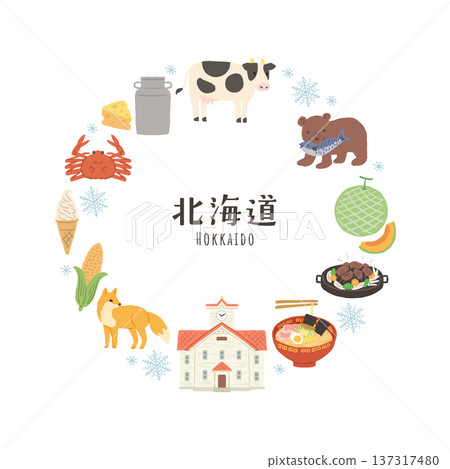 Cute illustration set related to Hokkaido - Frame 137317480