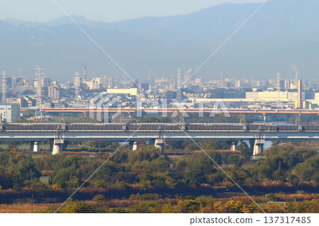 Tohoku Shinkansen/Joetsu Shinkansen E2 Series crossing Toda Bridge Tohoku Shinkansen/Joetsu Shinkansen E2 Series crossing Toda Bridge 137317485