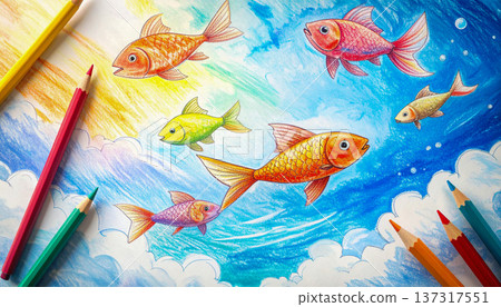 Colorful fish swimming in the sky 137317551