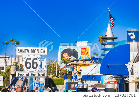 Santa Monica Pier, Los Angeles, Route 66 End Sign Santa Monica Pier, Los Angeles, Route 66 End Sign 137317791