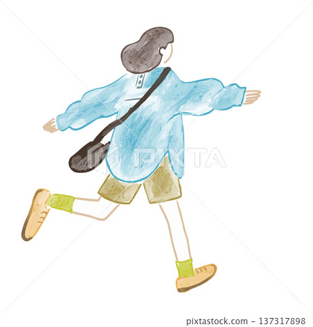 奔跑，背影，時尚女性，水彩畫 137317898