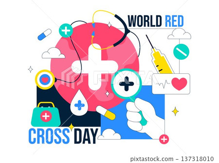 World Red Cross Day Healthcare Support With Medical Symbols Heartbeat Stethoscope And Syringe Vector Illustration For Global Awareness Campaign World Red Cross Day Healthcare Support With Medical Symbols Heartbeat Stethoscope And Syringe Vector Illustration For Global Awareness Campaign 137318010