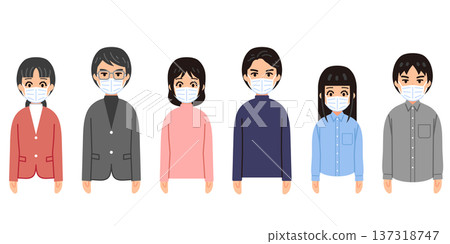 Illustration set of people wearing masks (casual clothes) Illustration set of people wearing masks (casual clothes) 137318747