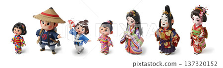 Diverse group of Japanese characters in traditional clothing 137320152
