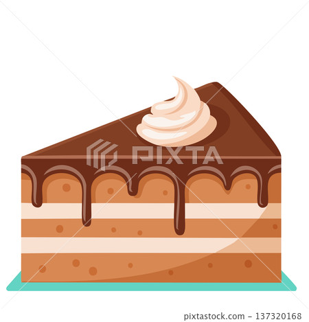 巧克力蛋糕插圖,三層海綿蛋糕和鮮奶油,向量圖 巧克力蛋糕插圖,三層海綿蛋糕和鮮奶油,向量圖 137320168