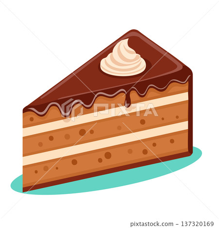Chocolate cake illustration with three layers of sponge and whipped cream vector Chocolate cake illustration with three layers of sponge and whipped cream vector 137320169