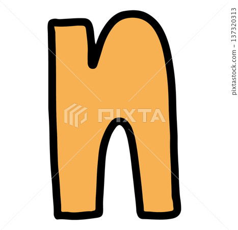 Hand writing n lower case alphabet letter for a to z, font, typography, text, message, initials, card, sticker, tattoo, education book, name design, brooch, pin, patch, icon, kid drawing style 137320313