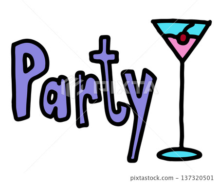 Cute hand drawn illustrations of Party letters and champagne glass for grocery, supermarket, mart, food, snack, drinks, dinner, picnic, park, outdoors, restaurant, menu, recipe, cuisine, celebration Cute hand drawn illustrations of Party letters and champagne glass for grocery, supermarket, mart, food, snack, drinks, dinner, picnic, park, outdoors, restaurant, menu, recipe, cuisine, celebration 137320501