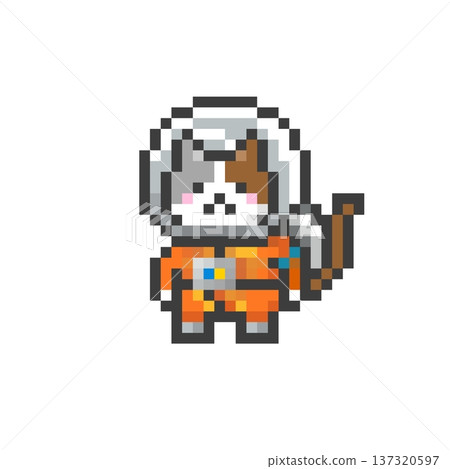 Calico cat in a pixelated space suit 137320597