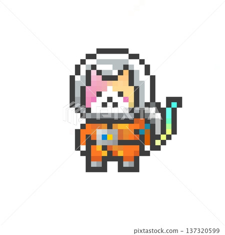 A cute and dreamy cat wearing a pixelated space suit 137320599