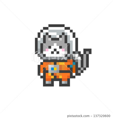 A cat wearing a pixelated space suit 137320600