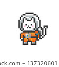 A white cat wearing a pixelated space suit 137320601