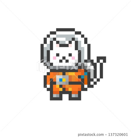 A white cat wearing a pixelated space suit 137320601