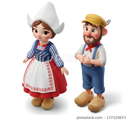 Traditional Dutch couple in colorful authentic outfits standing together 137320653