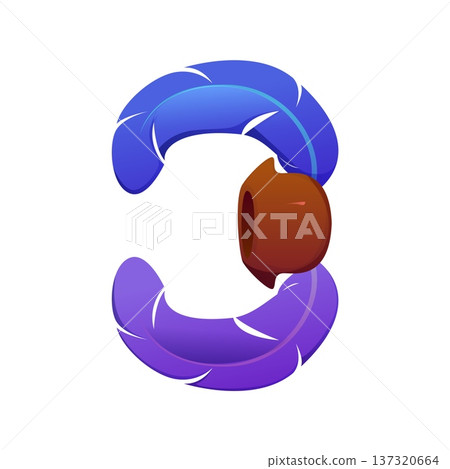 Pirate cartoon font or Caribbean corsairs typeface, vector number 3 type. Piracy typography numerals type of number Three in shape of parrot bird feathers plumage for pirate font or corsair sail type Pirate cartoon font or Caribbean corsairs typeface, vector number 3 type. Piracy typography numerals type of number Three in shape of parrot bird feathers plumage for pirate font or corsair sail type 137320664