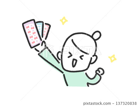 一位微笑的女士手裡拿著一張貼紙。 137320838