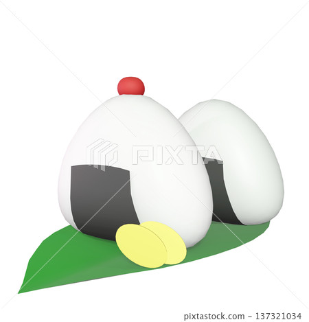 竹葉上的飯糰三維插圖 137321034