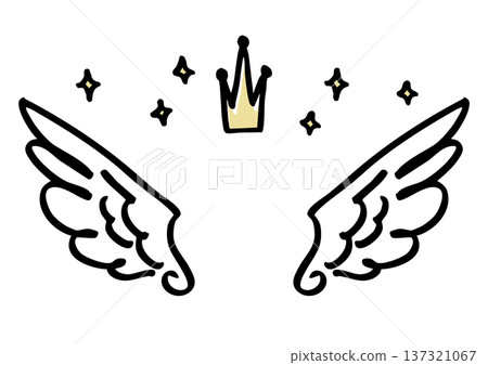 Hand drawn vector illustration for blessing with a shining gold crown and white angel wings Hand drawn vector illustration for blessing with a shining gold crown and white angel wings 137321067