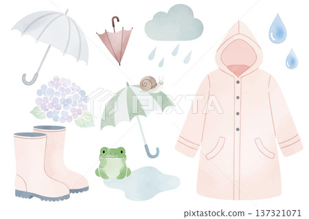 Rainy day watercolor illustration set 137321071