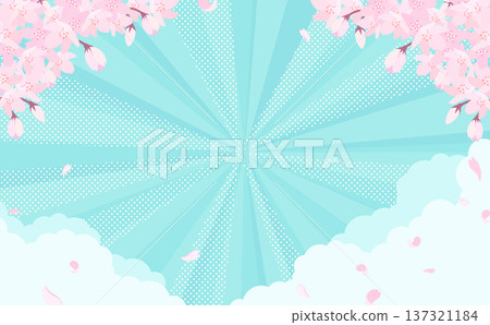 Cherry blossoms in full bloom and light blue concentration line background_horizontal 137321184