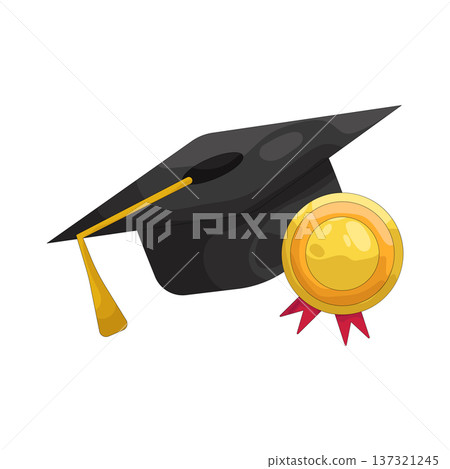 Illustration of graduation cap with a badge Illustration of graduation cap with a badge 137321245