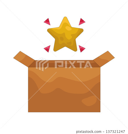 Illustration of open box with a star Illustration of open box with a star 137321247