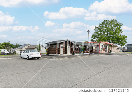 Aikoku Station on the former JNR Hiroo Line on a clear day in Obihiro, Hokkaido, a popular tourist destination Aikoku Station on the former JNR Hiroo Line on a clear day in Obihiro, Hokkaido, a popular tourist destination 137321345