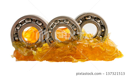 Ball bearing stainless with grease lithium machinery lubrication for automotive and industrial isolated on white background Ball bearing stainless with grease lithium machinery lubrication for automotive and industrial isolated on white background 137321513