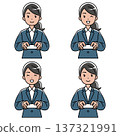 Illustration of a Southeast Asian woman in a suit smiling and handing over a business card 137321991