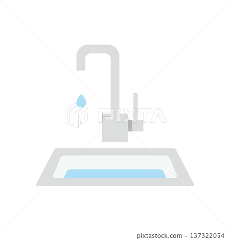 Simple sink flat illustration with faucet and water drops Simple sink flat illustration with faucet and water drops 137322054