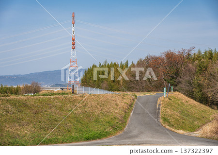 Cycling road on the Kizugawa River embankment, Keihanawa Bicycle Path, Kyotanabe City, Kyoto Prefecture 137322397