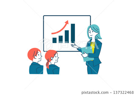 圖解：一位女士一邊看著上升的曲線圖一邊解釋。 137322468