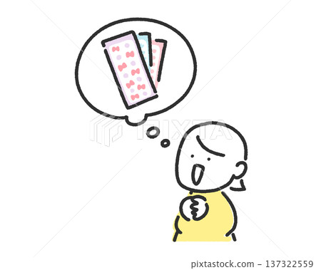 微笑的女人正在思考貼紙、對話框和貼紙活動 微笑的女人正在思考貼紙、對話框和貼紙活動 137322559