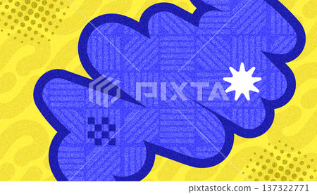 Pop Art Style Abstract Background with Blue Thick Line Shapes on Yellow Background with Textured Effect. Creative Cover or Banner Design Template Pop Art Style Abstract Background with Blue Thick Line Shapes on Yellow Background with Textured Effect. Creative Cover or Banner Design Template 137322771