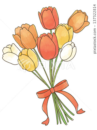 一束用絲帶紮著的鬱金香 一束用絲帶紮著的鬱金香 137322814