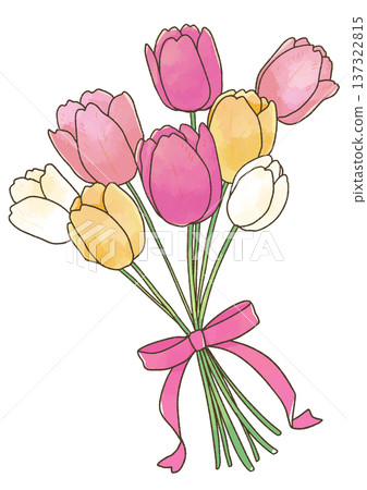 一束用絲帶紮著的鬱金香 一束用絲帶紮著的鬱金香 137322815