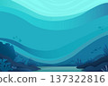 Deep Underwater Ocean Background with Marine Silhouettes and Light Rays 137322816