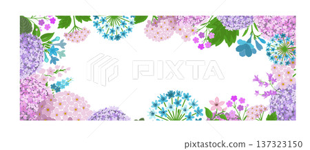 Hydrangea flower frame. Hand drawn. Not AI, vector illustration. Hydrangea flower frame. Hand drawn. Not AI, vector illustration. 137323150
