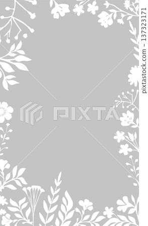 Gray frame with small white flowers. background for text. Hand drawn. Not AI, vector illustration. 137323171