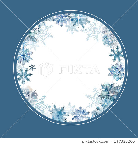 Round frame with watercolor snowflakes. hand drawing. Not AI, Vector illustrations 137323200