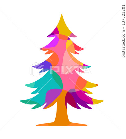 Abstract Colored Christmas tree object. Hand drawn. Not AI, vector illustration. 137323201