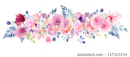Delicate abstraction with pink flowers. Hand drawn. Not AI, vector illustration 137323234