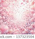 一幅美麗柔和的水彩紋理背景，上麵點綴著層疊的櫻花花瓣。 137323504