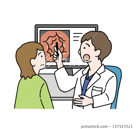 醫生向病人解釋的插圖 | 檢查/醫療解釋(透明材質,無背景) 醫生向病人解釋的插圖 | 檢查/醫療解釋(透明材質,無背景) 137323521