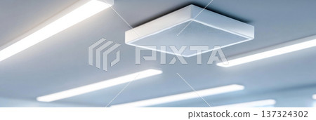 Modern ceiling with rectangular LED lights and central ventilation system 137324302