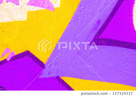 Abstract Urban Graffiti Detail in Yellow, Violet, Purple Colors with 90s, Y2K Street Style Abstract Urban Graffiti Detail in Yellow, Violet, Purple Colors with 90s, Y2K Street Style 137324337